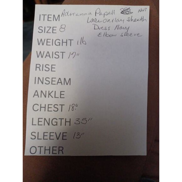 Adrianna Papell Dress Size 8 Navy Blue Lace Overlay Sheath Elbow Sleeves NEW - Picture 12 of 12